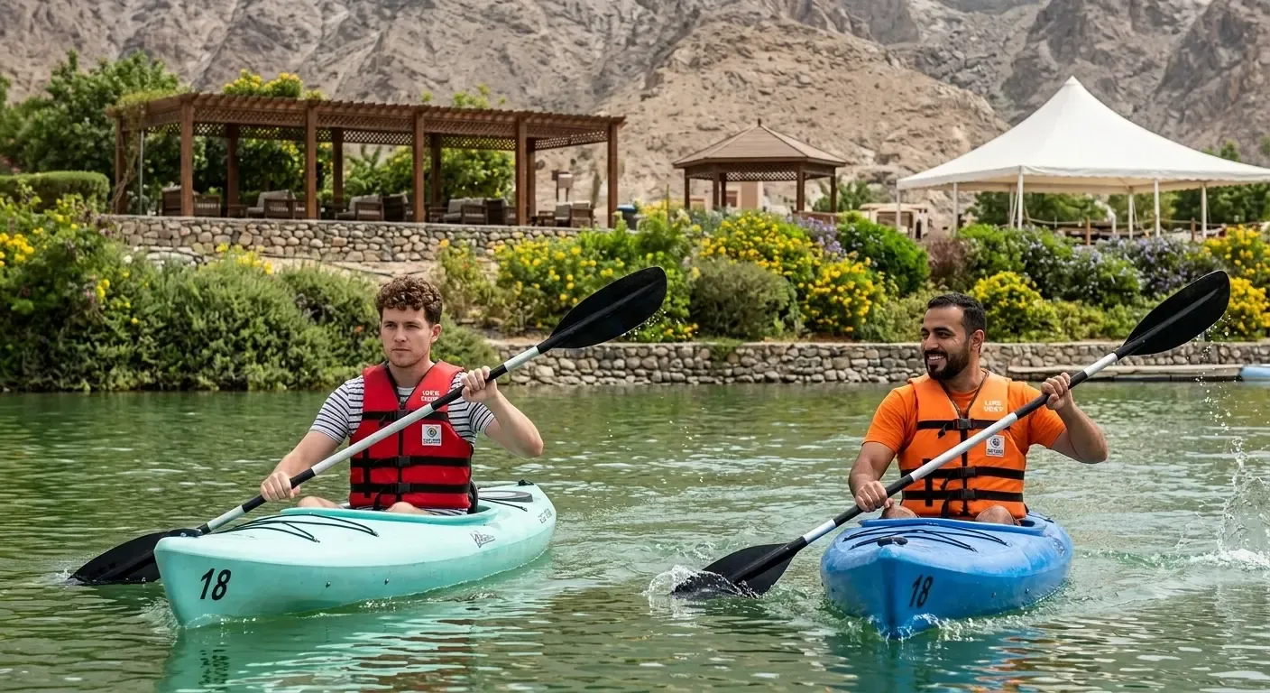 Kayaks on the water at Al Rafisah Dam