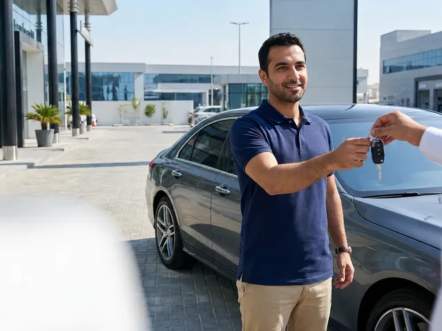Comfort Drive driver delivering a client's car to a Dubai service centre