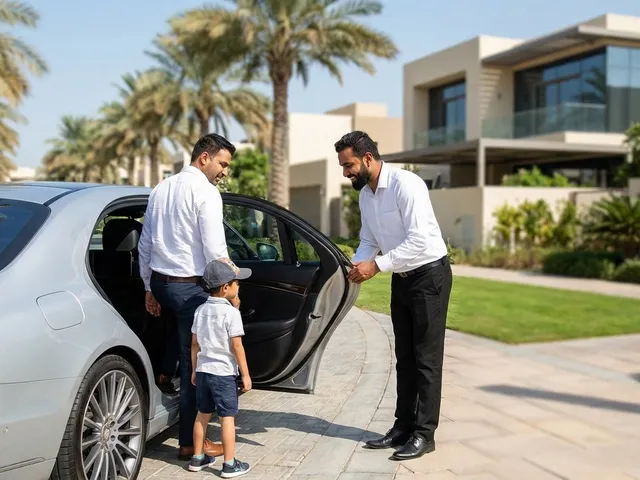 Comfort Drive personal driver in Dubai standing beside a client's own car