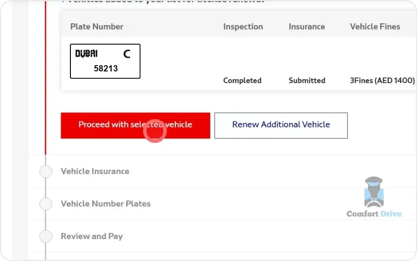 Plate number table with inspection, insurance and fines columns