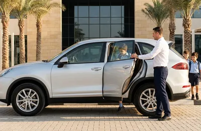 Comfort Drive driver dropping children at a Dubai school in the family car